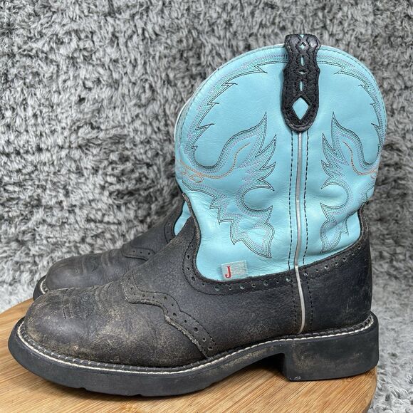 Justin Gypsy Gemma Leather Cowgirl Boots Black Turquoise Women's 10 B L9905 - Picture 2 of 9